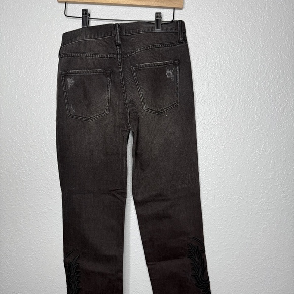 All Saints Philly Black Denim size 26  distressed with embroidered designs -cp - Picture 9 of 11